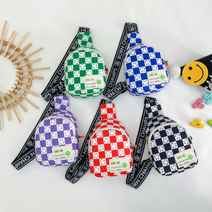 New Kidsren's Bag, Boy's Fashion Plaid Crossbody Bag, Internet Celebrity Mini Smiley Chest Bag, Girl's Casual Coin Purse