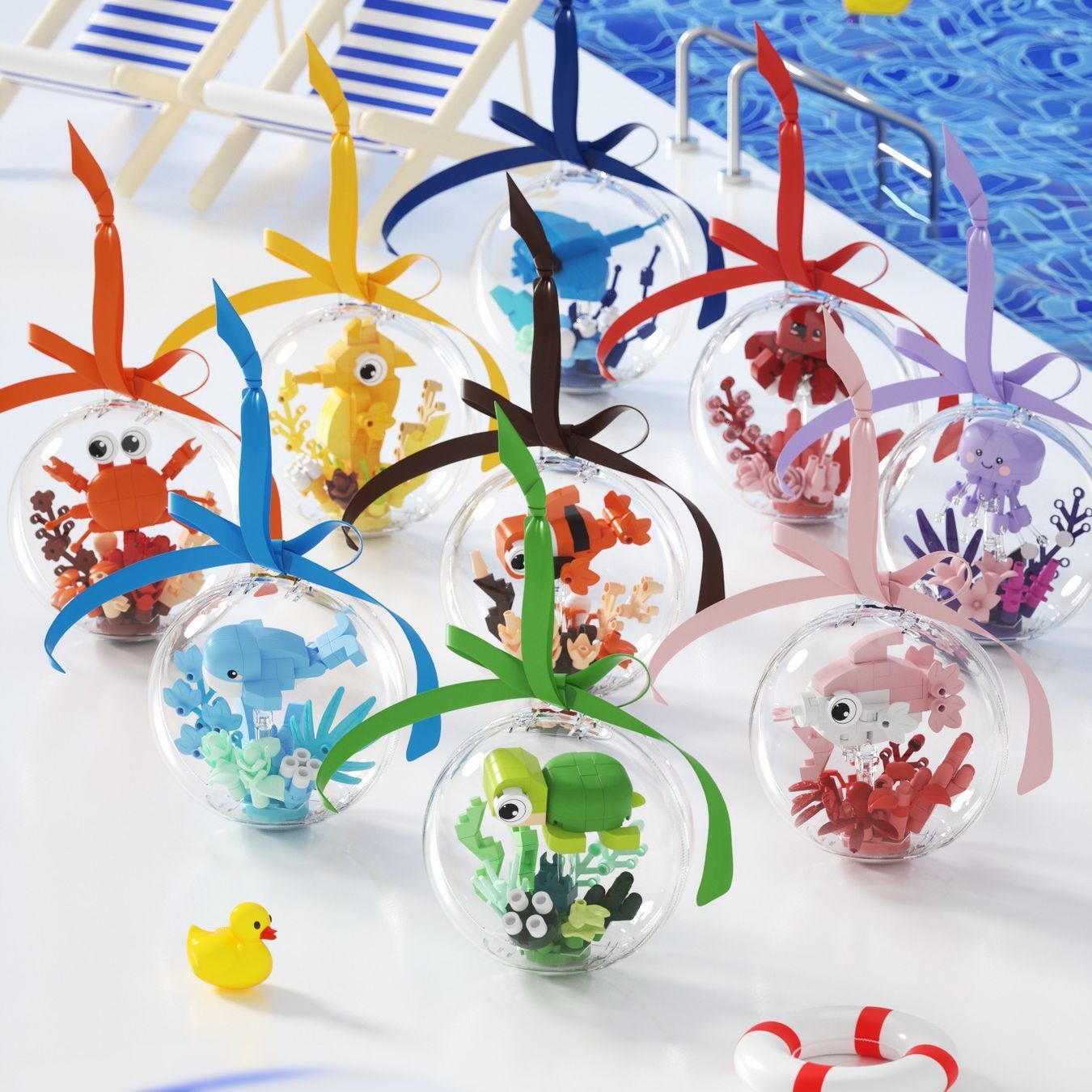 Animal compatible cangrejo mar bolas de alta micropartícula ensamblado bloques de dibujos animados adornos juguetes transfronterizos para niños