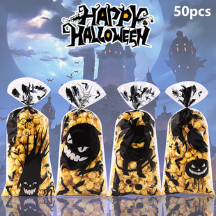 50 Mixed Halloween White and Black Devil Opp Flat Bags for Halloween Party Candy and Cookie Gift Packaging
