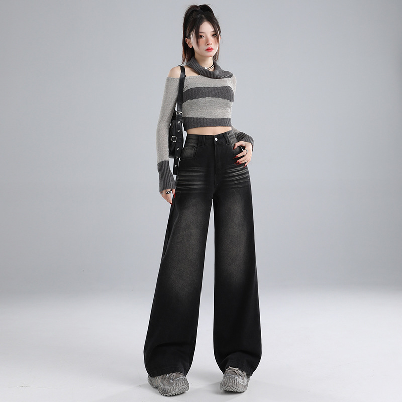 24 번째 OOTD  블랙 | 스키니 느슨한 세척 스크래치 스트레이트 다리 와이드 다리 청바지