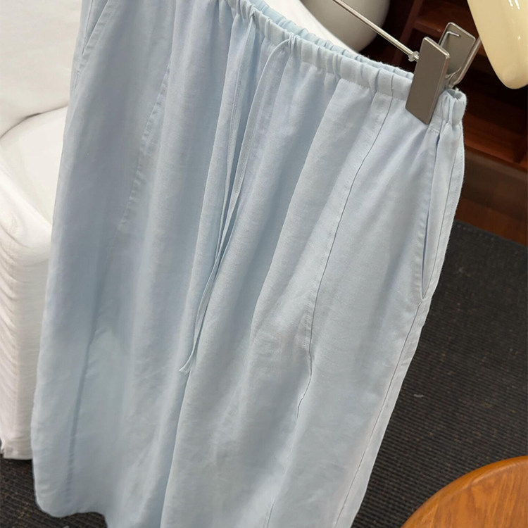 2739 # Highly recommended~ Sky blue linen casual wide-leg pants for women, new Korean style, high-waisted slimming pants 2739 # Highly recommended~ Sky blue linen casual wide-leg pants for women, new Korean style, high-waisted slimming pants
