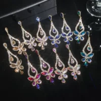 European and American cross -border luxury temperament glass rhinestone ears women with exaggerated water drop earrings earrings earrings