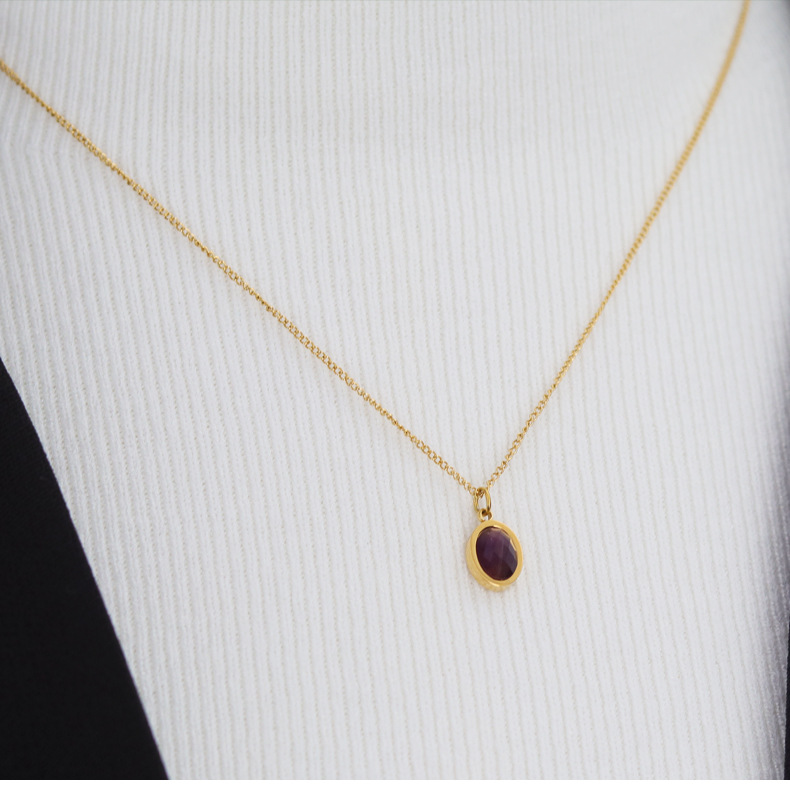 Fashion Oval Titanium Steel Inlay Crystal Pendant Necklace Colorza_colorza_4