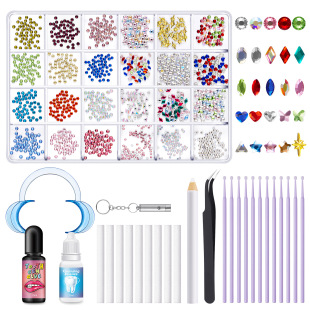Cross-border new dental drill tools full set of dental decoration dental drill color love round flat bottom rhinestone glue wholesale