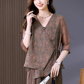 原创苎麻禅意茶服女夏新款新中式苎麻开衫国风斜门襟系带衬衫上衣