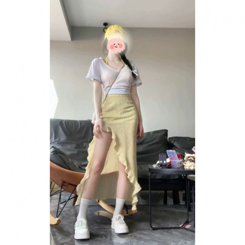 Романтическая французская нерегулярная цветочная длинная юбка женская летняя новая корейская ретро-открывная юбка топ