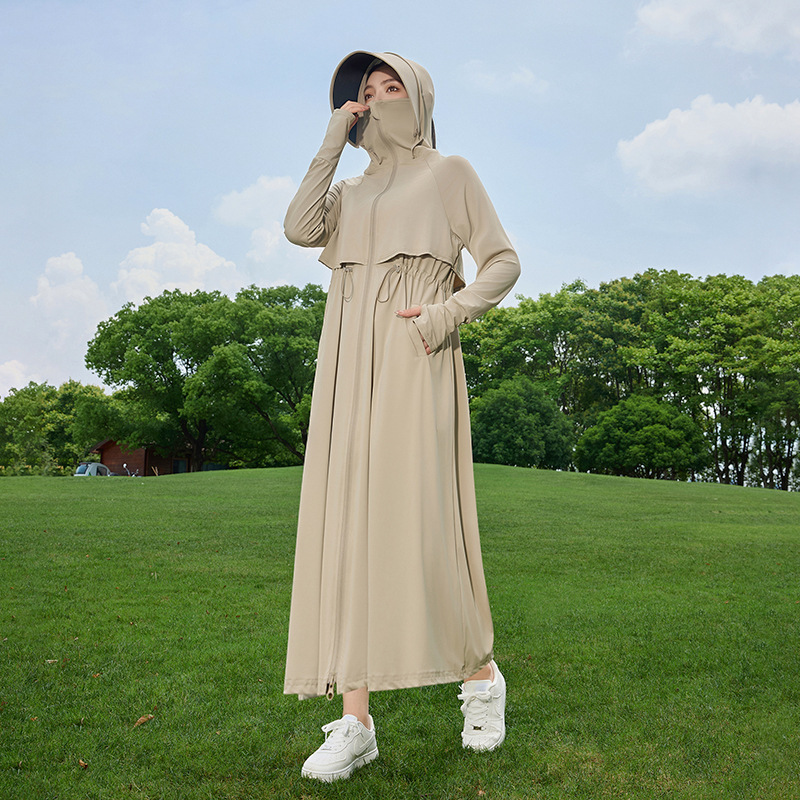 Long Sun Protection Clothing for Women in Summer New Style Full Body Anti-Uv Breathable Waist Thin Sun Protection Clothing Ice Silk Hooded Jacket