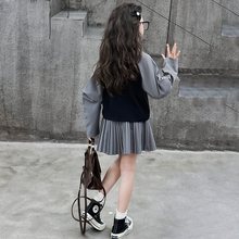韩国女童卫衣套装春秋2024新款洋气儿童百褶裙炸街大童时髦学院风