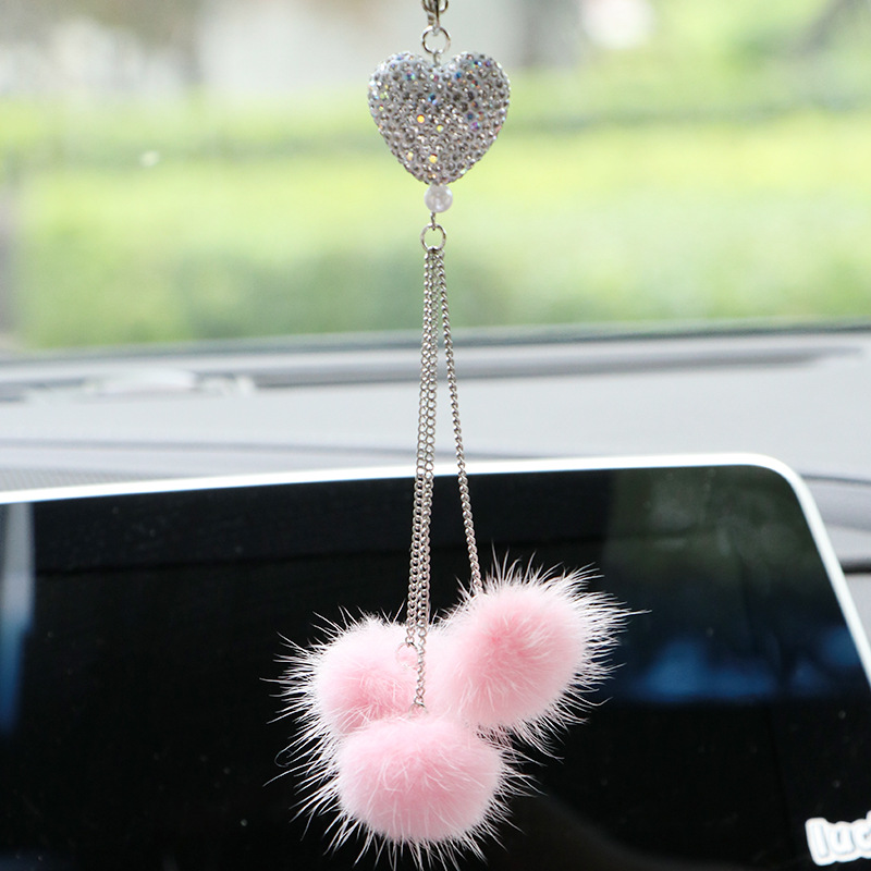 Internet Celebrity Goddess Car Pendant Interior Rearview Mirror Personality DIY Girl Creative Diamond Love Hair Ball Pendant