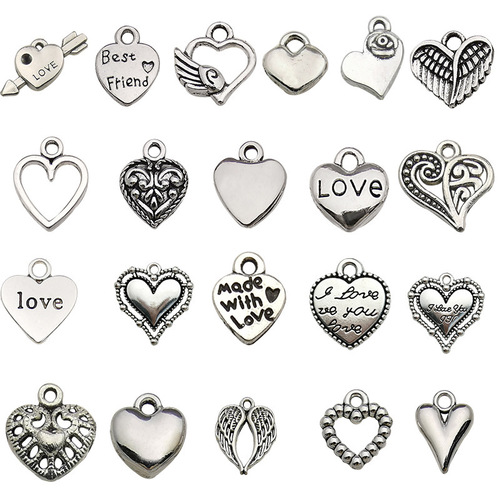 20 DIY Alloy Jewelry Accessories Necklace Solid Heart Ear Drops Hollow Love Pendant Handmade Bracelet Charms