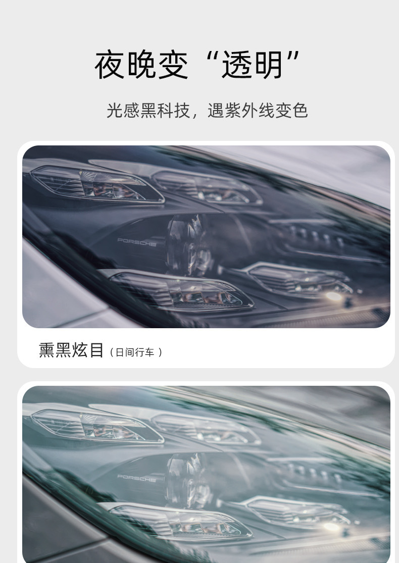 Suitable for Porsche blackened headlight film for all models, headlight and taillight 1:1 cut-to-fit light-controlled photochromic film modification