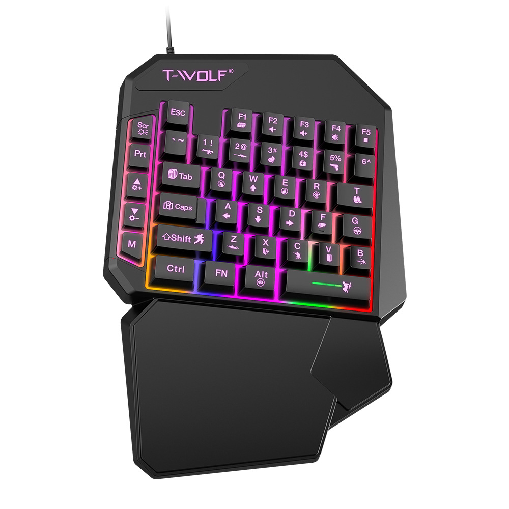 T-WOLF Thunder Wolf TF900 Gaming Keyboard and Mouse Set - King of Battle for Chicken Hunting - Single-Handed Keyboard and Mouse with Neon Lights - 5-Piece Set