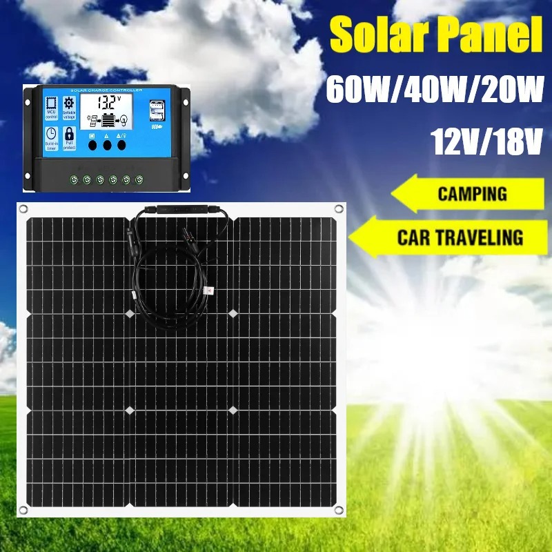 跨境专供20W40W60W柔性光伏太阳能板轮船汽车绿色环保大功率充电