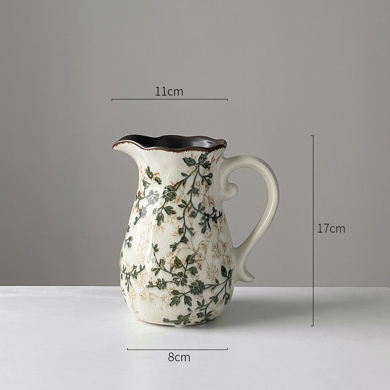 Pastoral retrógrado flor de cerámica pequeña flor de rosa verde grietas de hielo nuevo estilo chino decoración de escritorio de sala de estar estudio