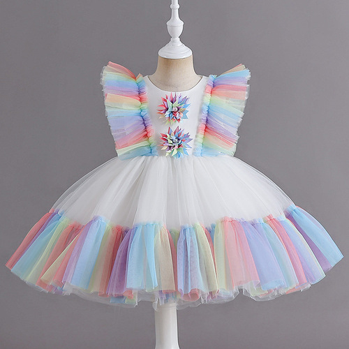 Children's dress skirt mesh puffy sleeveless princess dress flying sleeve short dress dress performance dress host dress