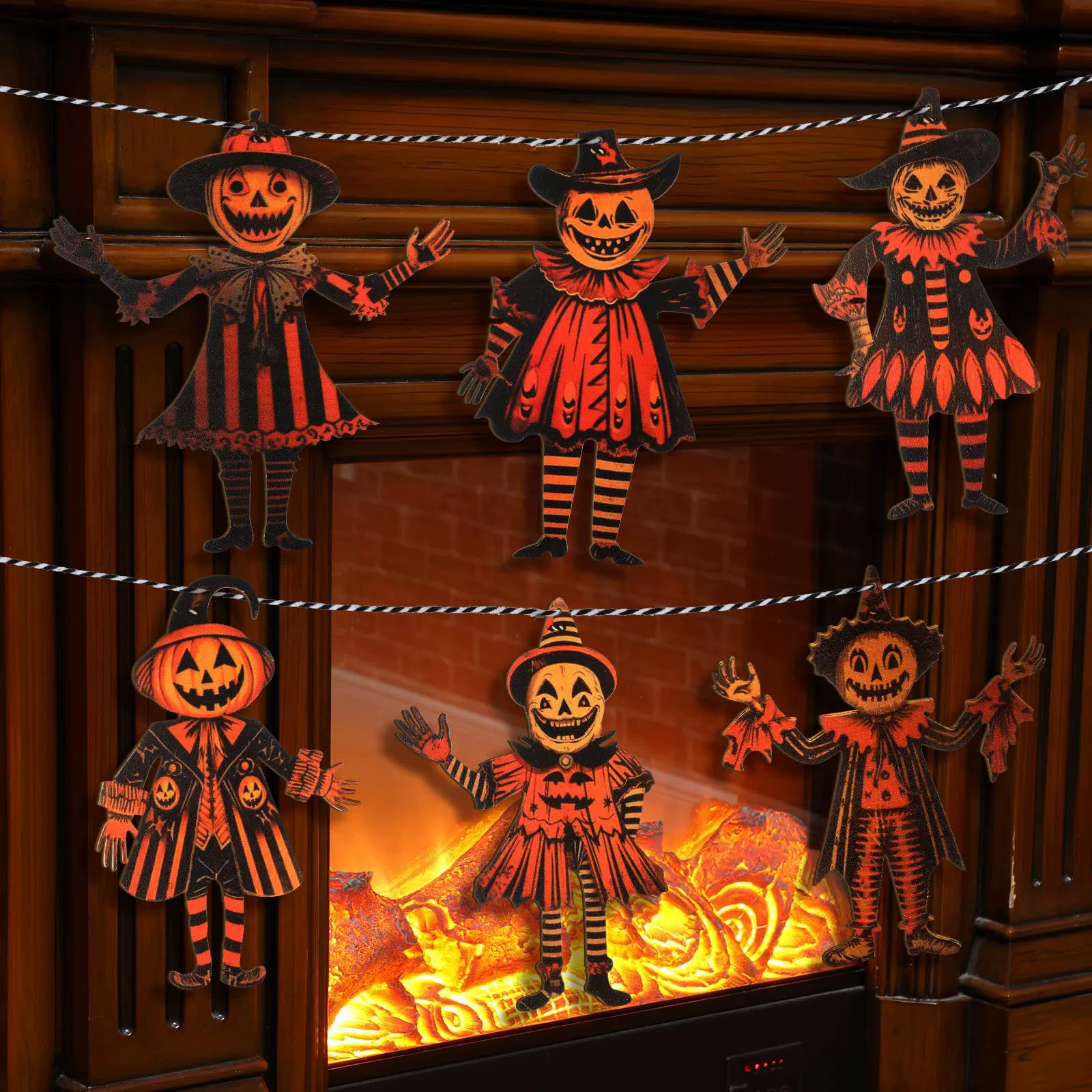 Винтажная деревянная гирлянда на Хэллоуин, деревянная подвеска на Хэллоуин, декоративные украшения