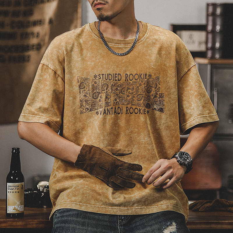 American Style Retro Heavy T-shirt Men's Short-sleeved Summer Fashionable Loose Large Size Top Men's Fashionable Brand Pure Cotton Half-sleeved T-shirt