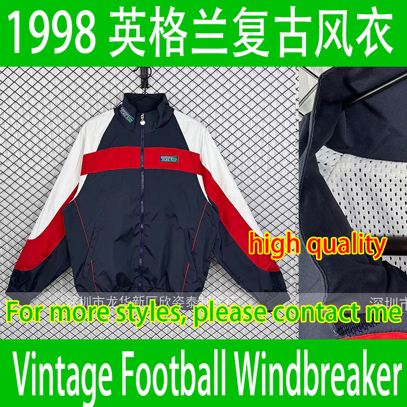 England's Blue Retro Football Windbreaker 1998 Vintage Style Soccer Track Top