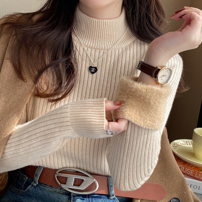 Women's Thickeneded Velvet Sweater for Autumn and Winter, One-Piece Velvet Inner Half Turtleneck Bottoming Shirt 2024 New Warm Knitted Top Women's Thickeneded Velvet Sweater for Autumn and Winter, One-Piece Velvet Inner Half Turtleneck Bottoming Shirt 2024 New Warm Knitted Top