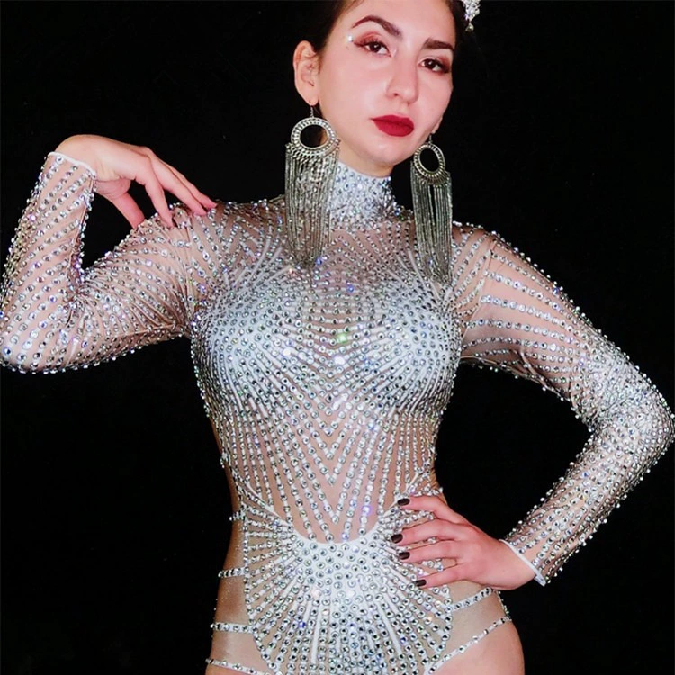 Amazon Горячий певец танцует сексуальный Блестящий горный хрусталь эластичный тонкий комбинезон для выступлений сценический костюм женский крест