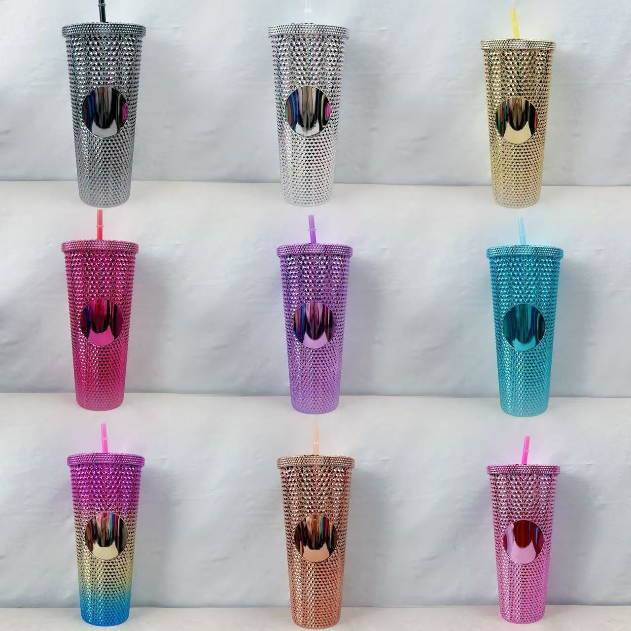 Taza transfronteriza Taza de agua Taza de plástico de doble capa Taza de paja Taza de agua Taza Xingba Taza de paja con tapa Taza de durian galvanizado