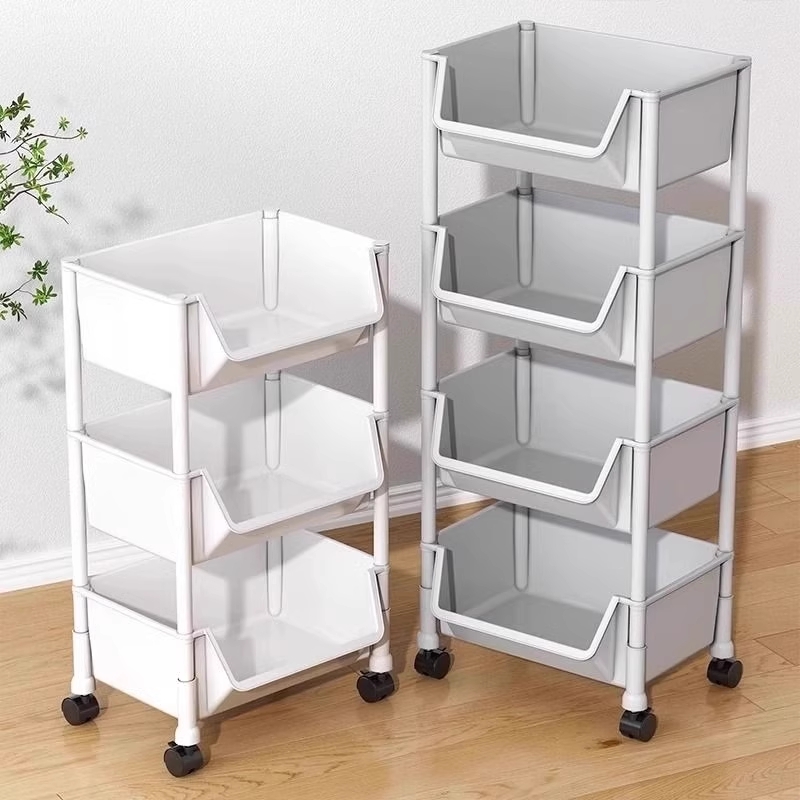 Trolley Bookshelf for Living Room and Bedroom, Snack and Miscellaneous Storage Rack, Multi-Layer Simple Storage Rack for Narrow Spaces