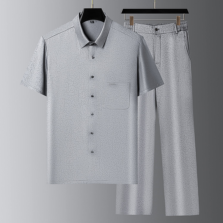 Estilo de verano de mediana edad y ancianos, papá, abuelo, hombres finos, camisa casual de manga corta, camisa, cintura elástica, traje de pantalón