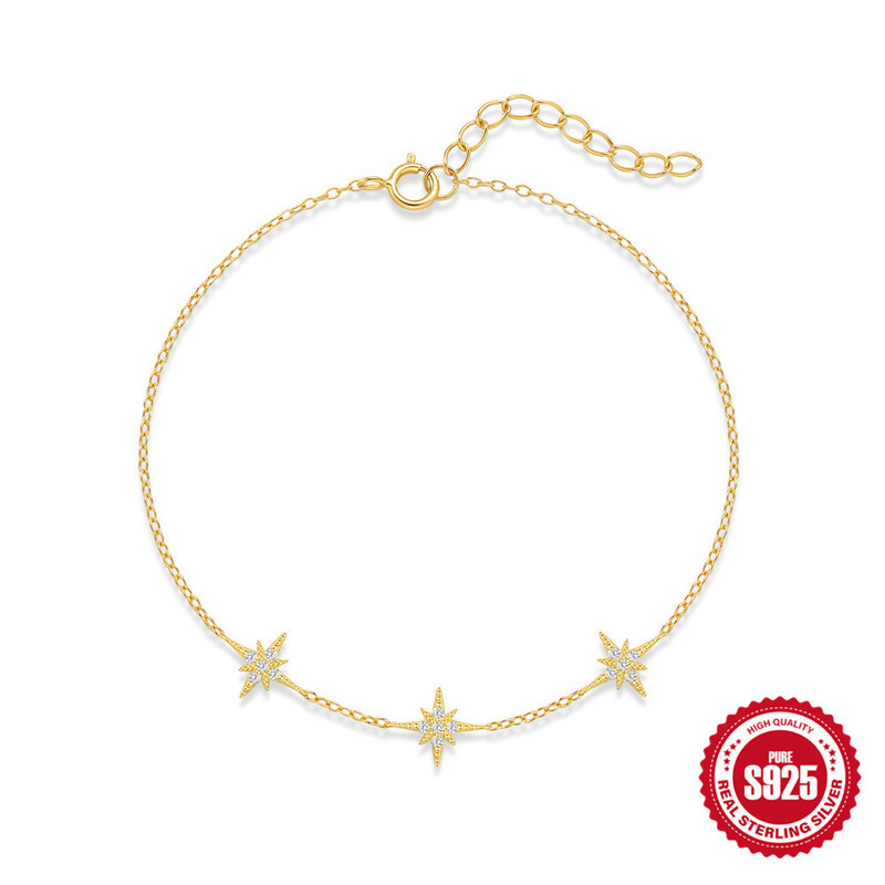 s925纯银大小八芒星星镶钻经典女士手链手饰品Bracelet|undefined