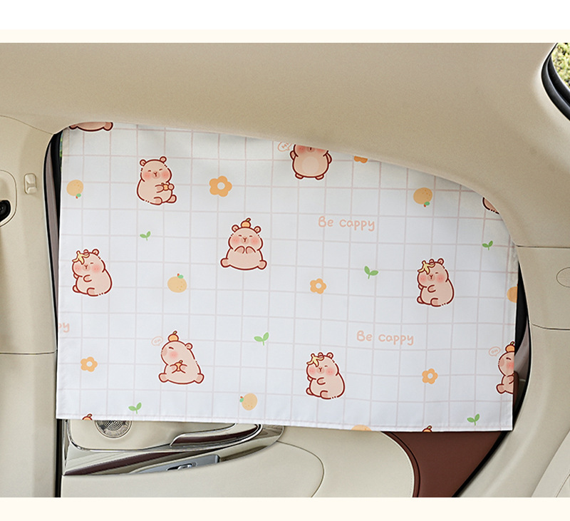 Capybara Car Track Curtains for All Seasons, Sun Protection Car Sunshades, Side Curtains, Capibara Car Sunshades