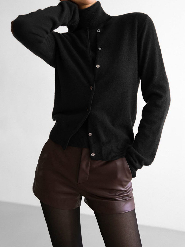 Bộ áo len dệt kim nữ cổ cao không tay kèm áo cardigan dáng suông — Áo vest màu nâu, Áo vest màu xám đậm, áo vest màu vàng, áo vest màu xanh chi tiết 115