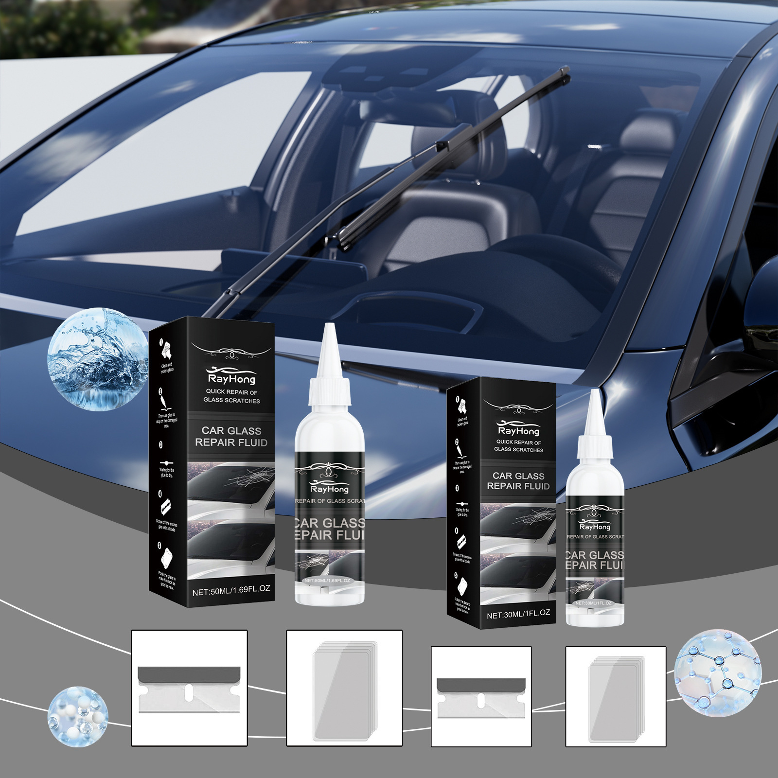 Rayhong Car Glass Repair Glue Glass Nano Repair Liquid Quick Repair Crack Glass Care Glue