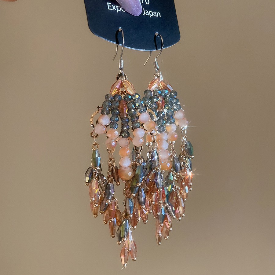 Aguja de plata con diamantes de cristal pendientes de bordilla estilo nacional pendientes de temperamento pequeño ligero lujo de alta calidad industria pesada exageración pendientes