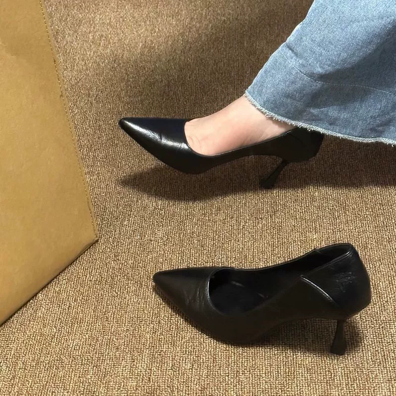 Удобные туфли-лодочки на высоком каблуке для женщин, новая модель весна-осень 2025 года, универсальные для собеседований.