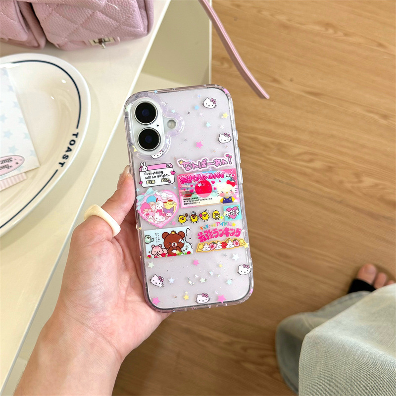 iPhone16 Apple 15ProMax/14/13 携帯電話ケース 女の子向けに適したファイングリッターパウダー サンリオ リラックマ|undefined
