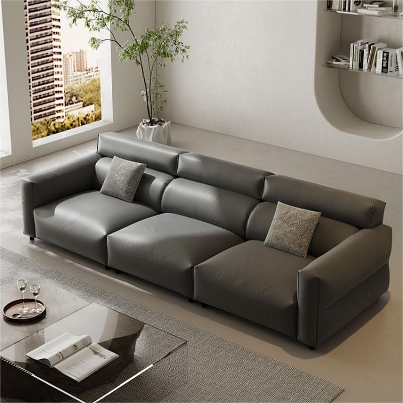 Italiano pequeño sofá de cuero de vaca negro primera capa de piel de vaca sala de estar minimalista pequeño apartamento abajo sofá de cuero negro combinación image 4