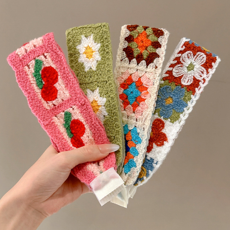 Flor francesa de punto frangeo pegatinas velcro pegatinas de cabello correa de cabello mujer no compresión banda de cabello lavar la cara banda de cabello tocado