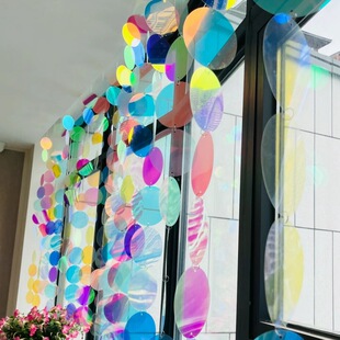 Kindergarten Ring Chuang Hanging Material Round Pendant pet Plastic Sequins Colorful Laser Magic Color Decorative Wind Bell A4