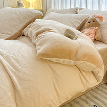 A类秋冬加厚雕花绒四件套牛奶绒加厚保暖双面绒床单被套珊瑚绒4