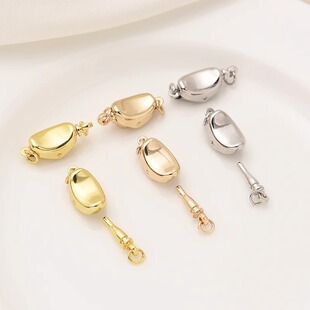 14K gold color silver ingot buckle handmade DIY pearl necklace bracelet finishing moon buckle stick clip buckle accessories