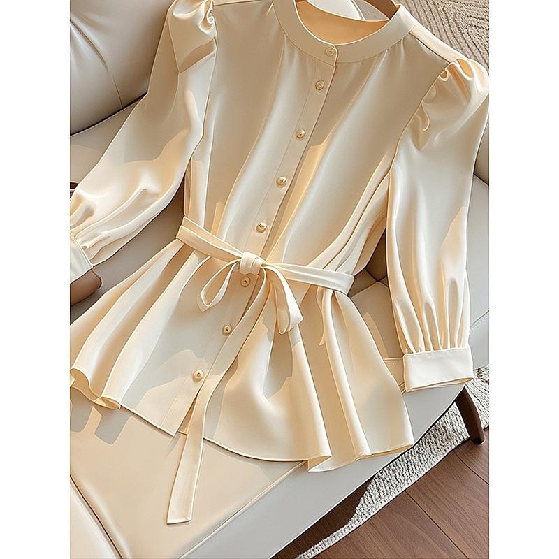 Women's Clothing beautiful milk series gentle and sweet temperament tops are super beautiful apricot long sleeved shirts for women in early autumn_voghion.com