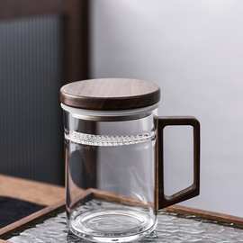 玻璃泡茶杯大容量月牙带过滤耐高温办公杯茶水分离带盖耐热水杯子