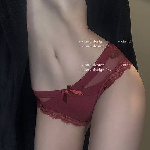 Japanese thin mesh sexy underwear women's low-waist pure cotton crotch breathable bow lace briefs women's