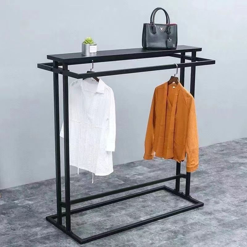Tienda de ropa estante de exhibición estante de la isla medio estante de ropa de hombre y mujer doble fila estante medio barra paralela colgante lateral tipo piso percha de ropa comercial