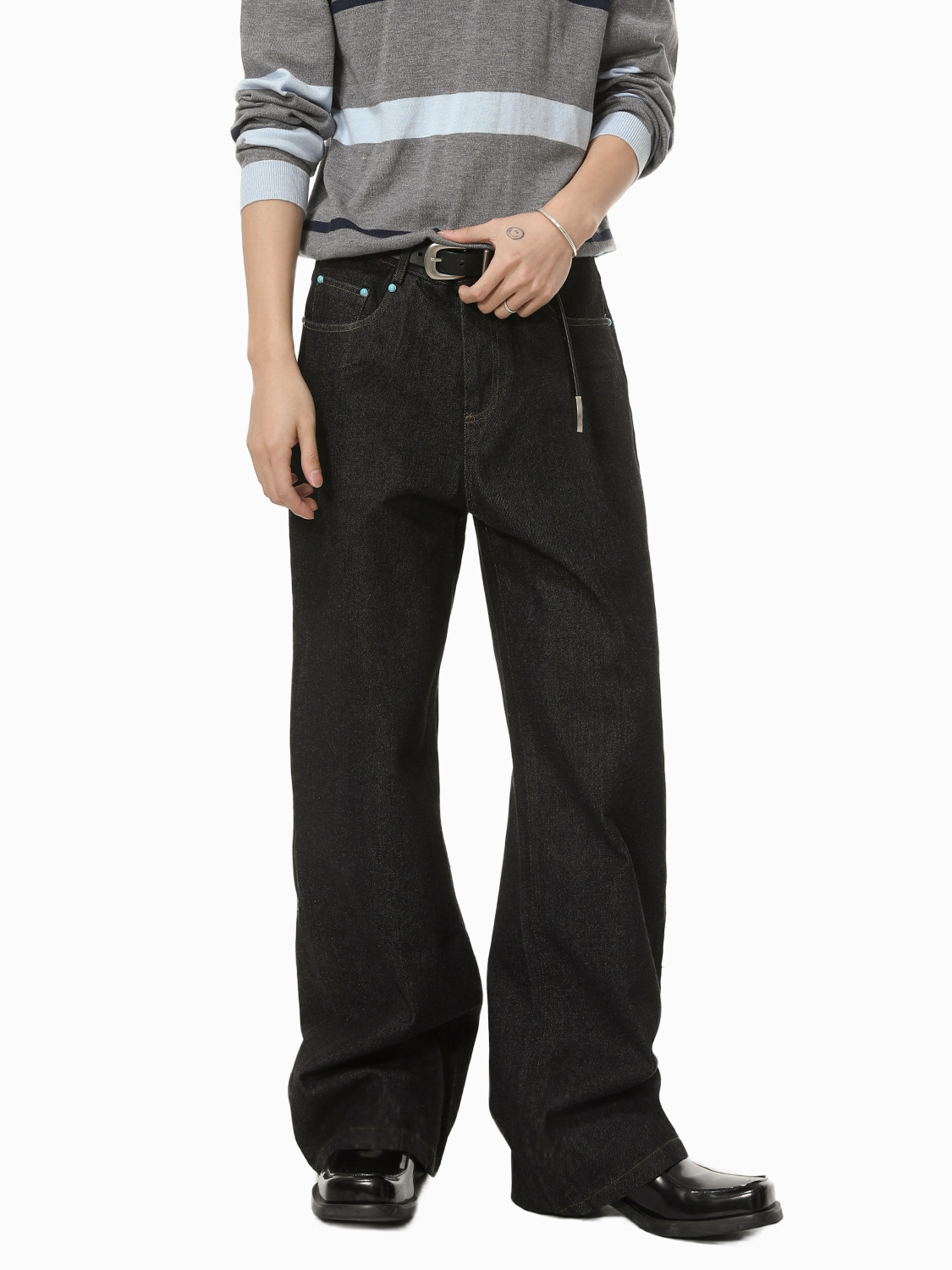 MTLCLOTHES Hombres| Coreano de alto nivel sensación de pantalones jeans de piernas anchas para hombres de otoño sueltos casuales versátiles trapos