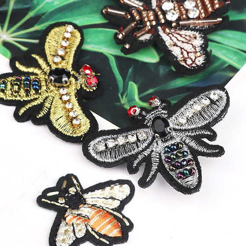 Water Diamond Bee Embroidery Fabric Patch Insect Clothing Pants Patch for Down Jacket Hole Repair DIY Decorative Patch