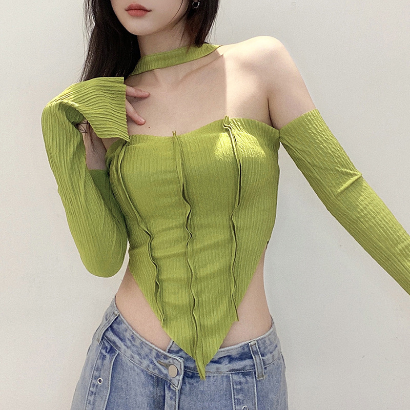 Cross-border 2022 European and American-style Autumn New Women's Solid Color Slim-fit Navel Fashion Irregular Neck Small Vest for Women Cross-border 2022 European and American-style Autumn New Women's Solid Color Slim-fit Navel Fashion Irregular Neck Small Vest for Women
