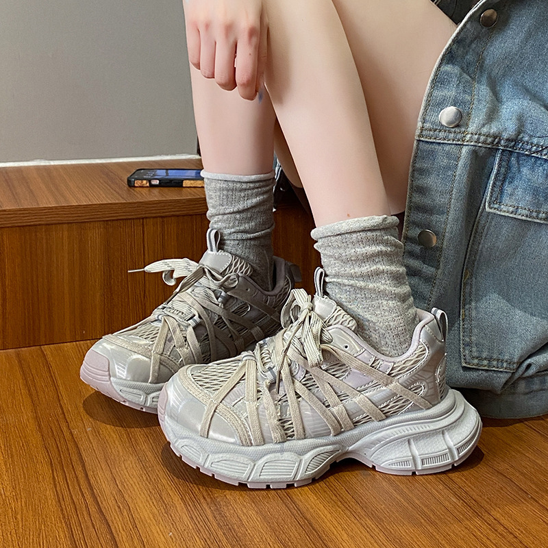 スパイダーウェブ厚底ストラップダッドシューズ女性のための 2025 春夏新メッシュ通気性ランニングスポーツカジュアルシューズ|undefined