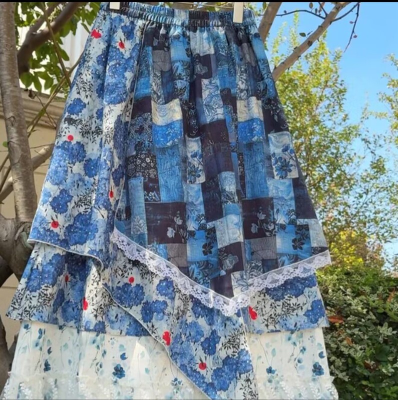 Irregular Long Skirt 2026 Floral Summer Korean Style New Retro Women's High-Waisted Printed Lace Patchwork Skirt