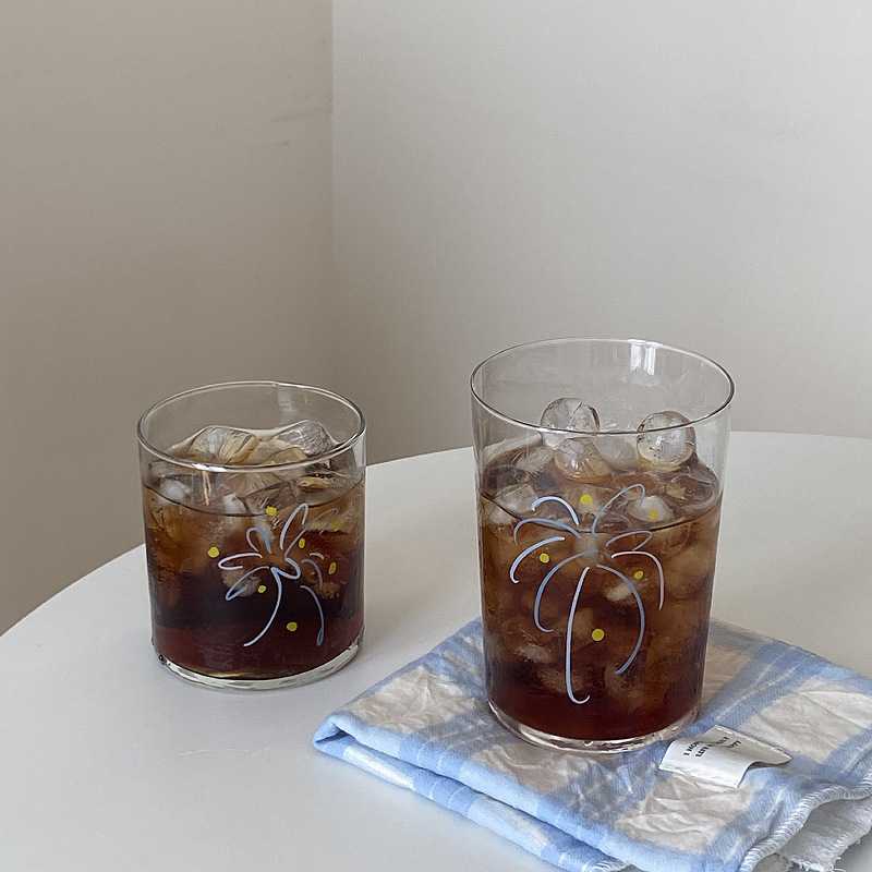 浪漫蓝色烟花玻璃杯 ins庆祝粉色烟花大容龄水杯简约冰美式咖啡杯|undefined