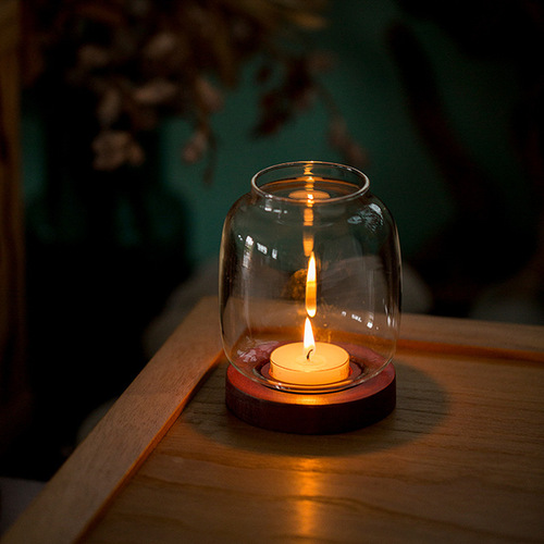 Glass candlestick ornaments, household Chinese-style aromatherapy wax hood, retro special electronic small candlelight, romantic Zen light luxury